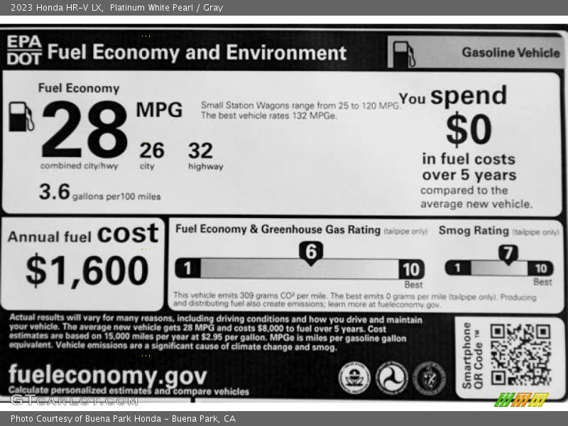 Platinum White Pearl / Gray 2023 Honda HR-V LX