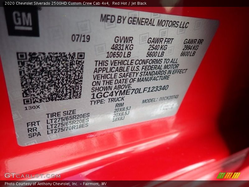 Red Hot / Jet Black 2020 Chevrolet Silverado 2500HD Custom Crew Cab 4x4