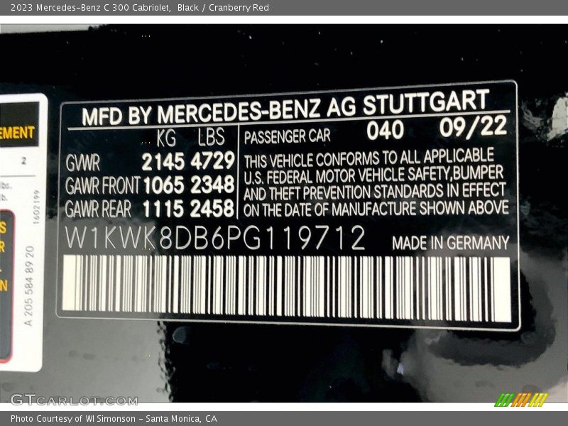 2023 C 300 Cabriolet Black Color Code 040