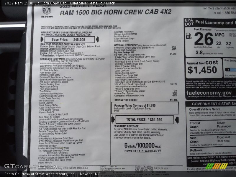 Billet Silver Metallic / Black 2022 Ram 1500 Big Horn Crew Cab