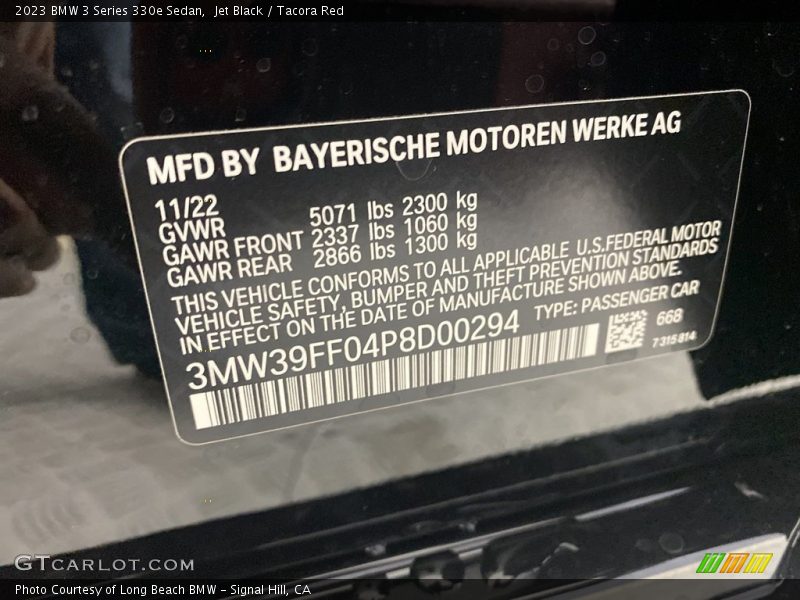 Jet Black / Tacora Red 2023 BMW 3 Series 330e Sedan