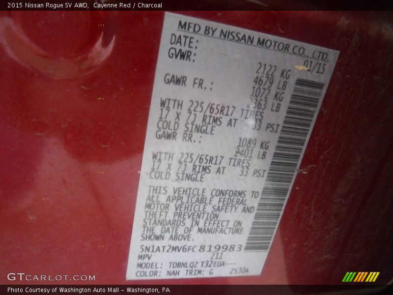Cayenne Red / Charcoal 2015 Nissan Rogue SV AWD