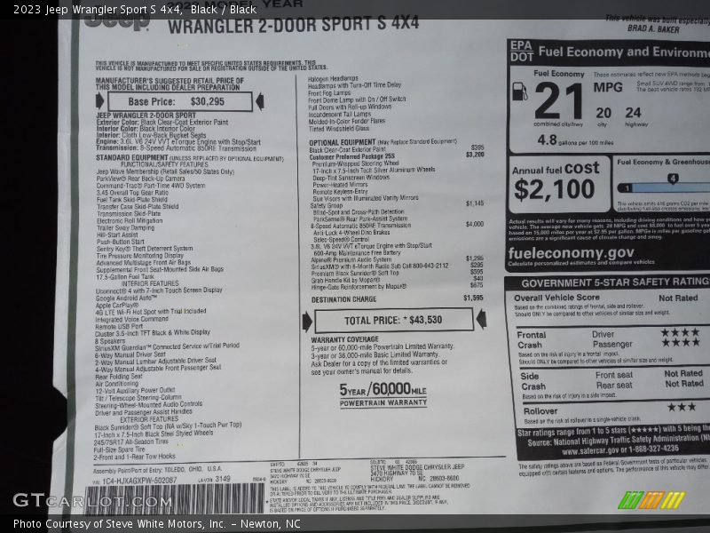  2023 Wrangler Sport S 4x4 Window Sticker