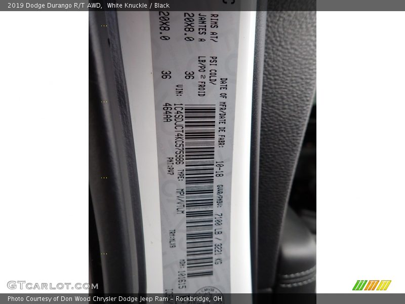 White Knuckle / Black 2019 Dodge Durango R/T AWD
