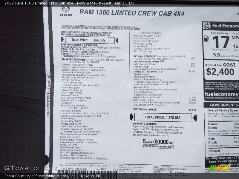 Ivory White Tri-Coat Pearl / Black 2022 Ram 1500 Limited Crew Cab 4x4