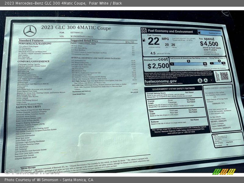  2023 GLC 300 4Matic Coupe Window Sticker