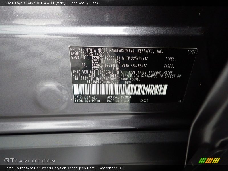Lunar Rock / Black 2021 Toyota RAV4 XLE AWD Hybrid