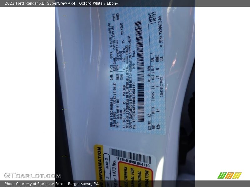 Oxford White / Ebony 2022 Ford Ranger XLT SuperCrew 4x4
