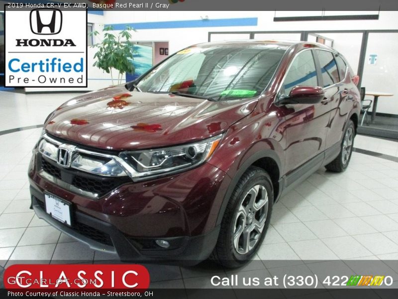 Basque Red Pearl II / Gray 2019 Honda CR-V EX AWD