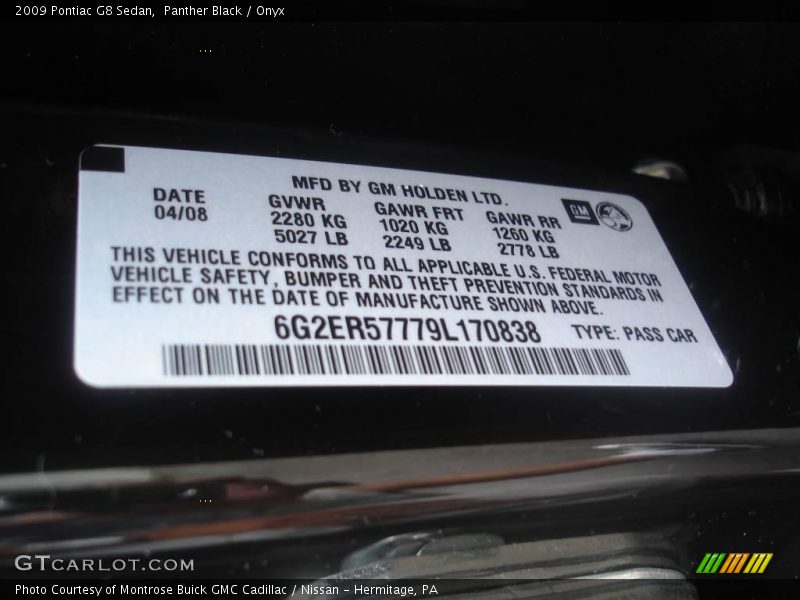 Panther Black / Onyx 2009 Pontiac G8 Sedan
