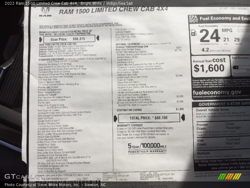  2022 1500 Limited Crew Cab 4x4 Window Sticker