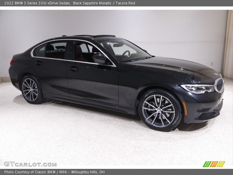 Black Sapphire Metallic / Tacora Red 2022 BMW 3 Series 330i xDrive Sedan