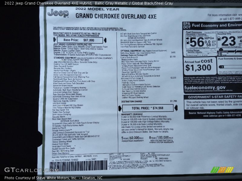  2022 Grand Cherokee Overland 4XE Hybrid Window Sticker