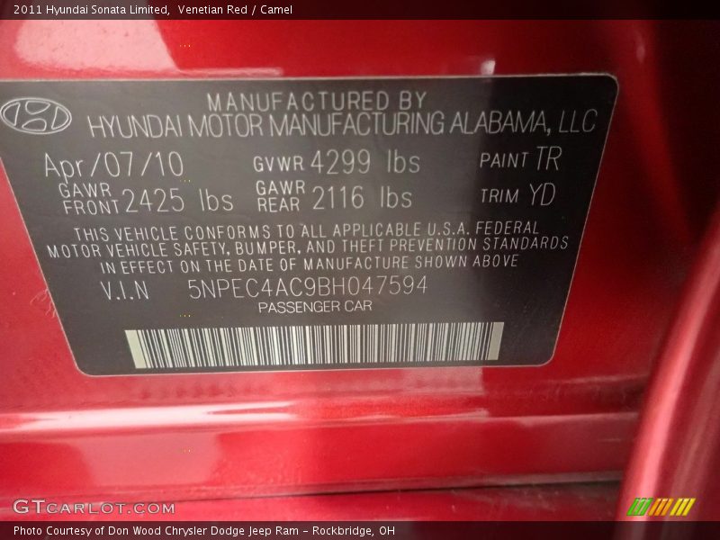 Venetian Red / Camel 2011 Hyundai Sonata Limited