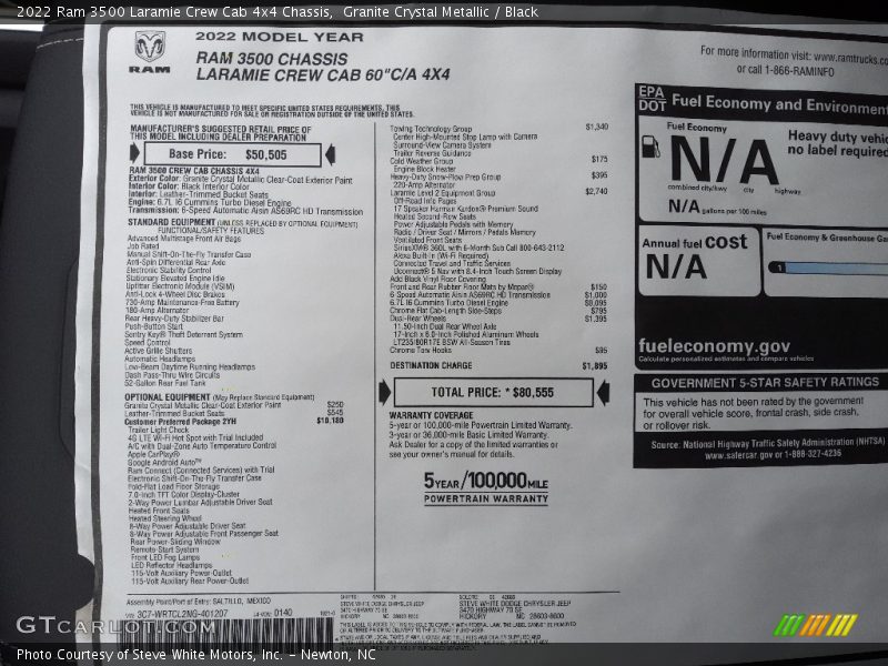  2022 3500 Laramie Crew Cab 4x4 Chassis Window Sticker