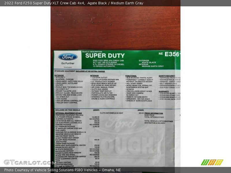 Agate Black / Medium Earth Gray 2022 Ford F250 Super Duty XLT Crew Cab 4x4