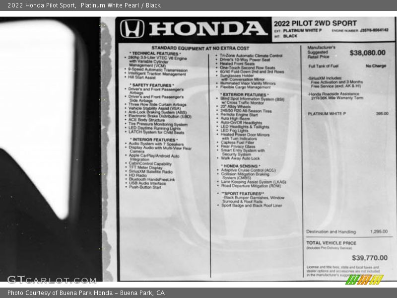  2022 Pilot Sport Window Sticker