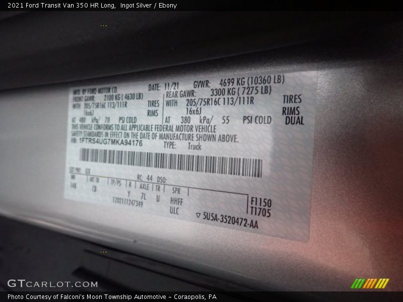 Ingot Silver / Ebony 2021 Ford Transit Van 350 HR Long