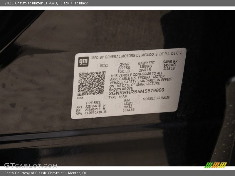 Black / Jet Black 2021 Chevrolet Blazer LT AWD