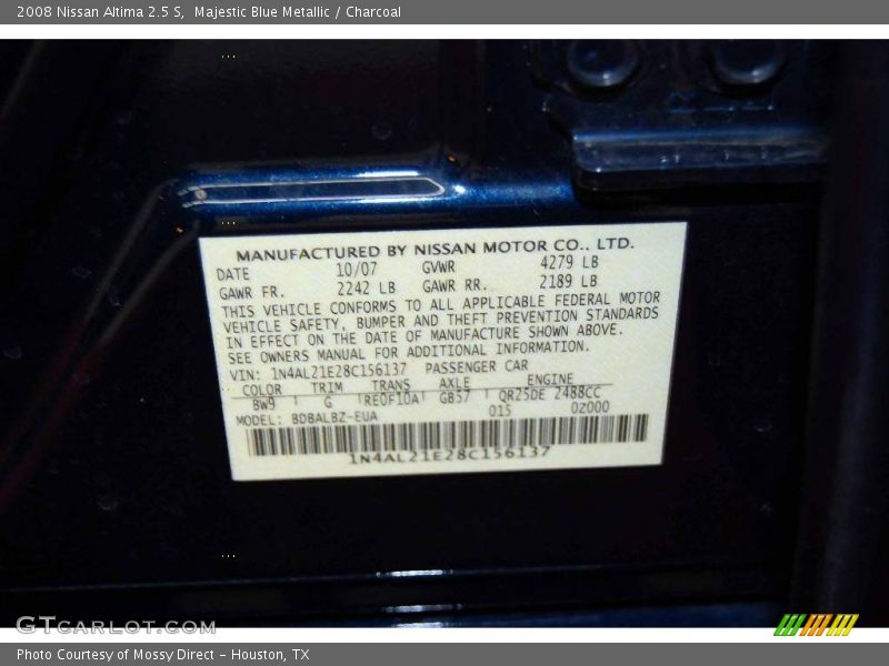 Majestic Blue Metallic / Charcoal 2008 Nissan Altima 2.5 S
