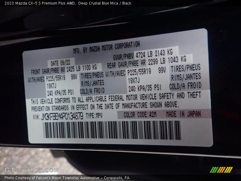 Deep Crystal Blue Mica / Black 2023 Mazda CX-5 S Premium Plus AWD