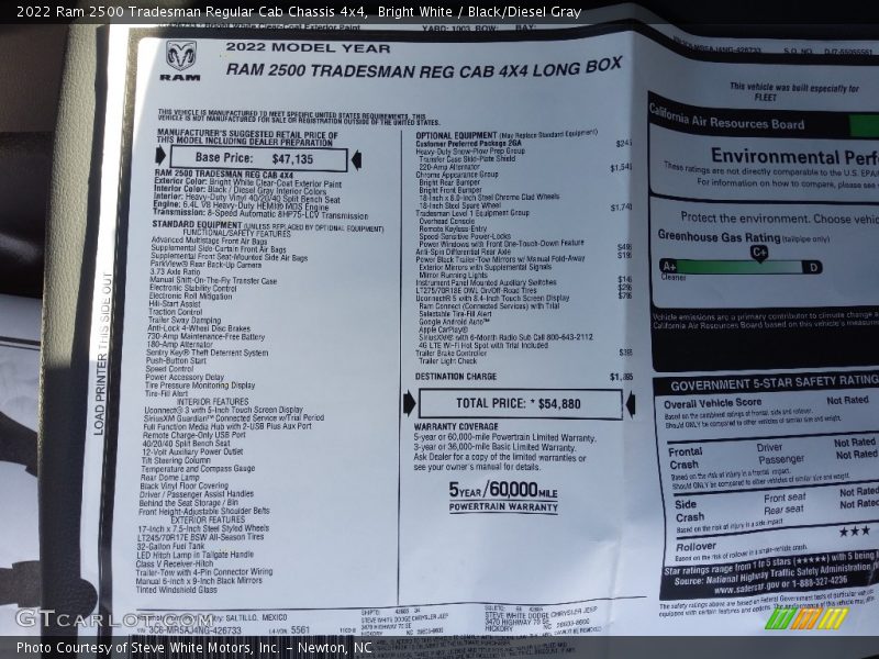 Bright White / Black/Diesel Gray 2022 Ram 2500 Tradesman Regular Cab Chassis 4x4