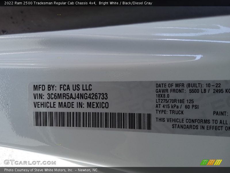 Bright White / Black/Diesel Gray 2022 Ram 2500 Tradesman Regular Cab Chassis 4x4