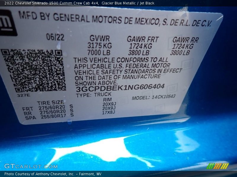 Glacier Blue Metallic / Jet Black 2022 Chevrolet Silverado 1500 Custom Crew Cab 4x4