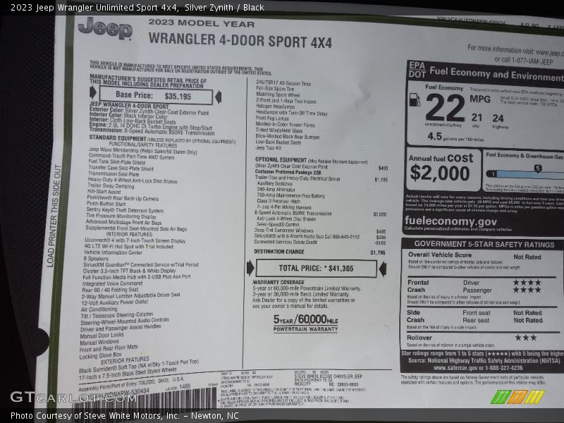 Silver Zynith / Black 2023 Jeep Wrangler Unlimited Sport 4x4