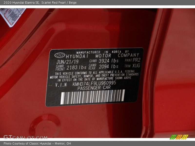 Scarlet Red Pearl / Beige 2020 Hyundai Elantra SE