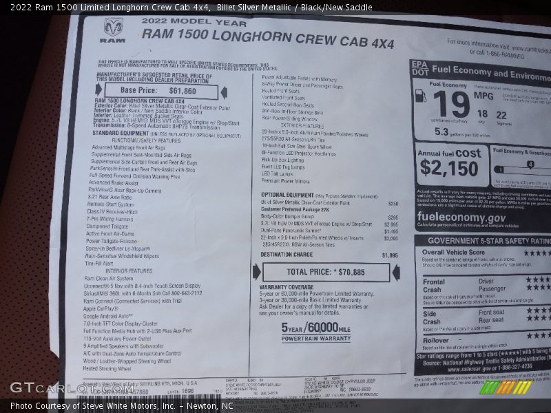Billet Silver Metallic / Black/New Saddle 2022 Ram 1500 Limited Longhorn Crew Cab 4x4
