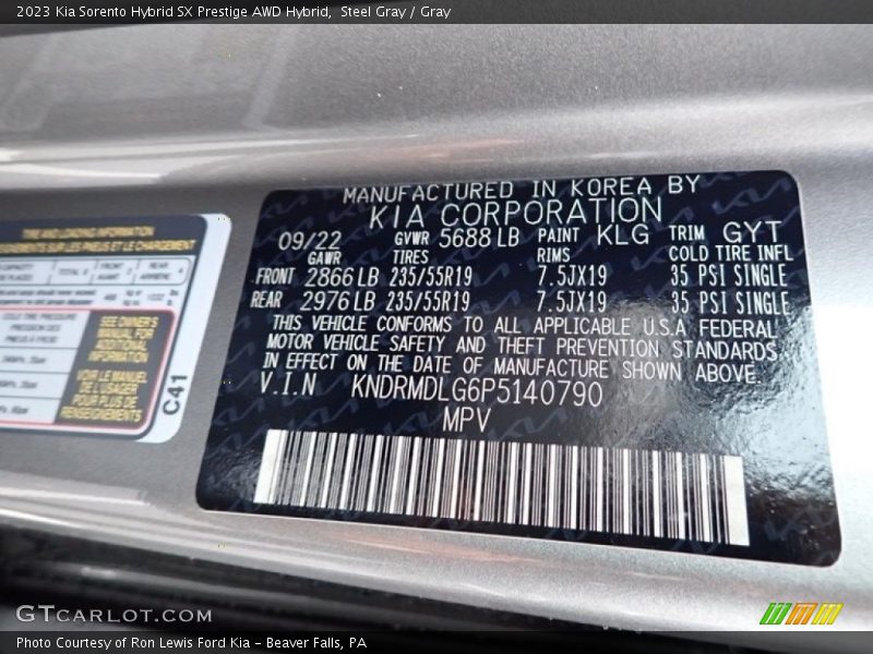 2023 Sorento Hybrid SX Prestige AWD Hybrid Steel Gray Color Code KLG