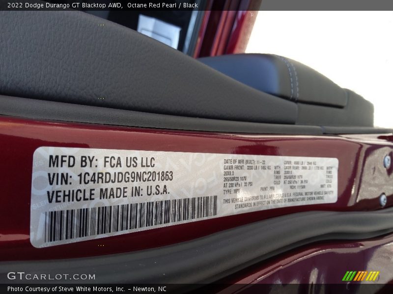Octane Red Pearl / Black 2022 Dodge Durango GT Blacktop AWD