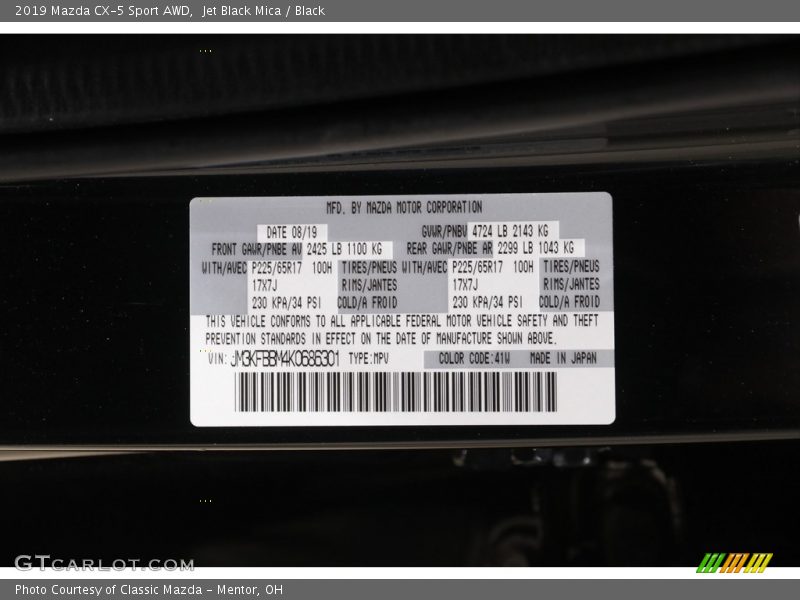 Jet Black Mica / Black 2019 Mazda CX-5 Sport AWD