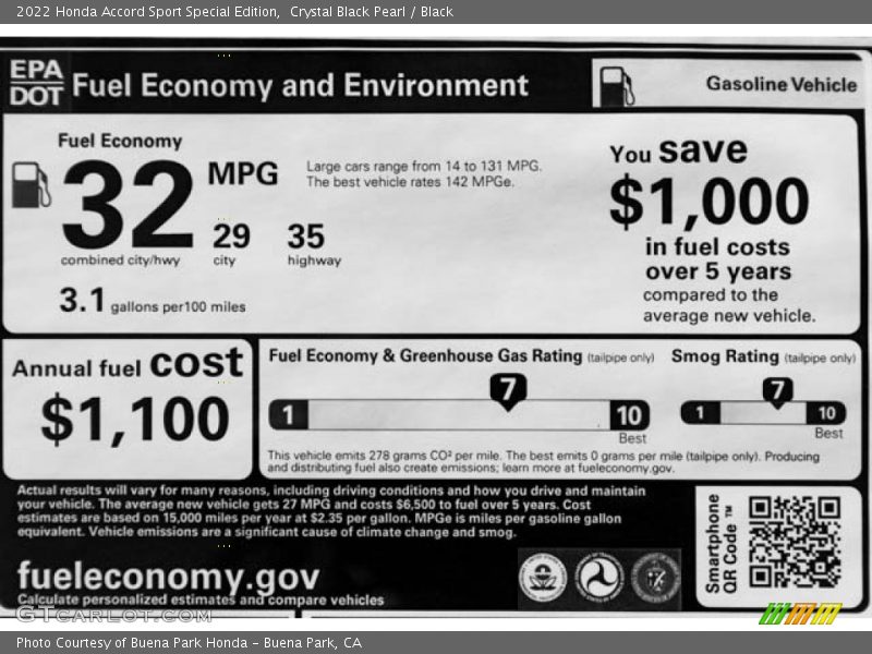 Crystal Black Pearl / Black 2022 Honda Accord Sport Special Edition