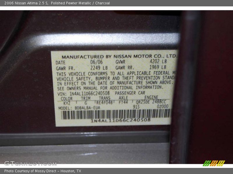 Polished Pewter Metallic / Charcoal 2006 Nissan Altima 2.5 S