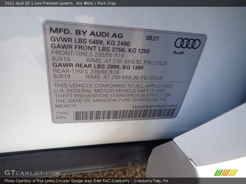Ibis White / Rock Gray 2022 Audi Q5 S Line Premium quattro