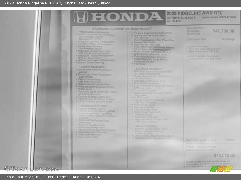 Crystal Black Pearl / Black 2023 Honda Ridgeline RTL AWD