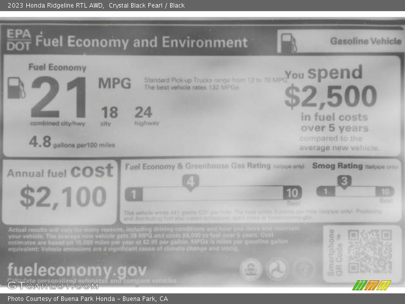 Crystal Black Pearl / Black 2023 Honda Ridgeline RTL AWD