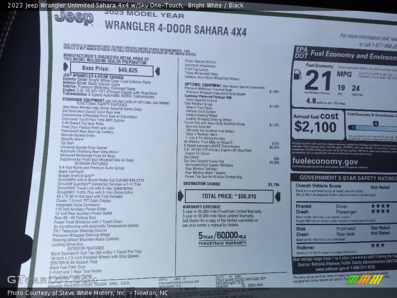 Bright White / Black 2023 Jeep Wrangler Unlimited Sahara 4x4 w/Sky One-Touch