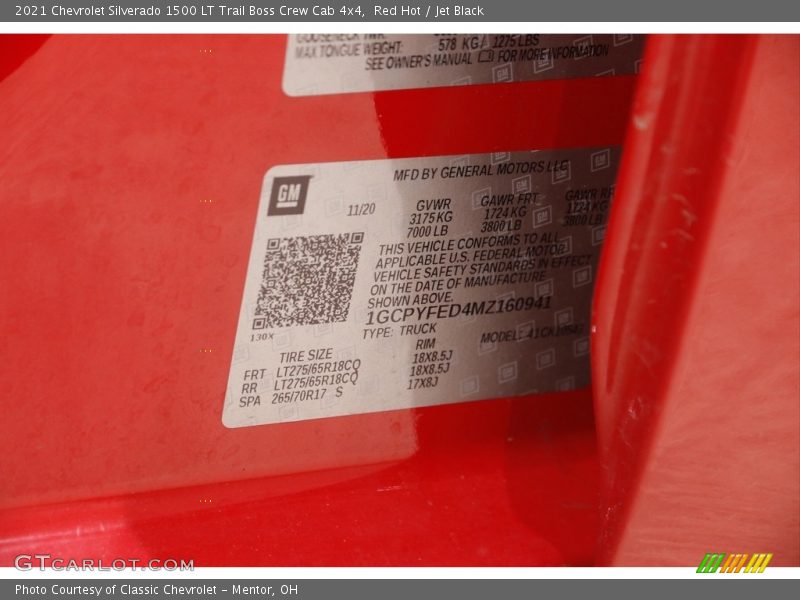 Red Hot / Jet Black 2021 Chevrolet Silverado 1500 LT Trail Boss Crew Cab 4x4
