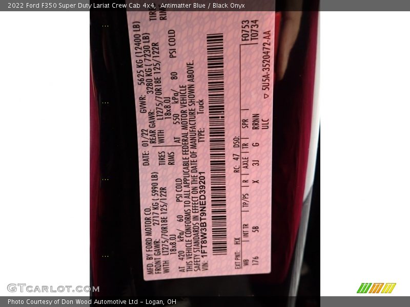2022 F350 Super Duty Lariat Crew Cab 4x4 Antimatter Blue Color Code HX