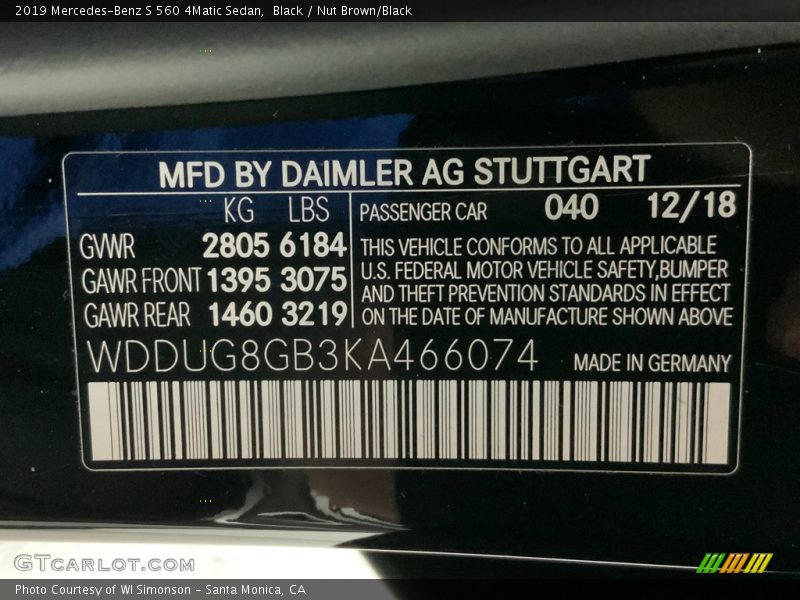 Black / Nut Brown/Black 2019 Mercedes-Benz S 560 4Matic Sedan