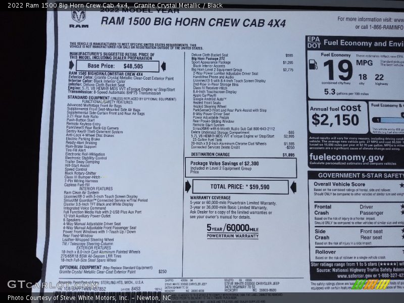 Granite Crystal Metallic / Black 2022 Ram 1500 Big Horn Crew Cab 4x4