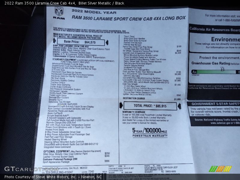  2022 3500 Laramie Crew Cab 4x4 Window Sticker