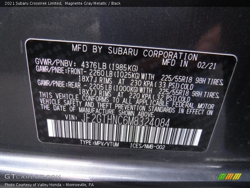 Magnetite Gray Metallic / Black 2021 Subaru Crosstrek Limited