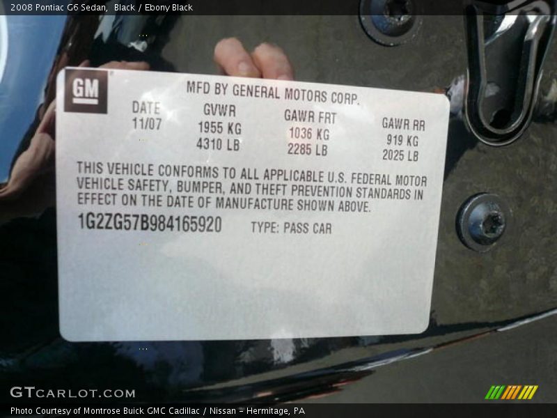 Black / Ebony Black 2008 Pontiac G6 Sedan