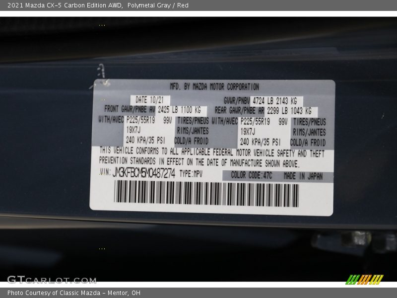 Polymetal Gray / Red 2021 Mazda CX-5 Carbon Edition AWD