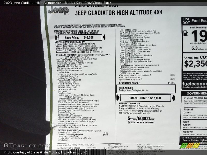 Black / Steel Gray/Global Black 2023 Jeep Gladiator High Altitude 4x4