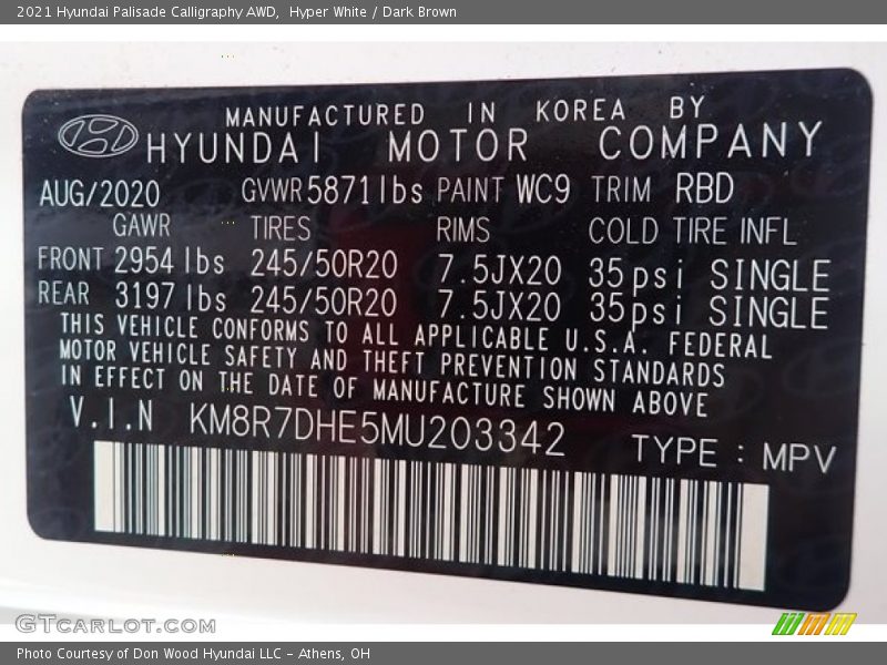 Hyper White / Dark Brown 2021 Hyundai Palisade Calligraphy AWD